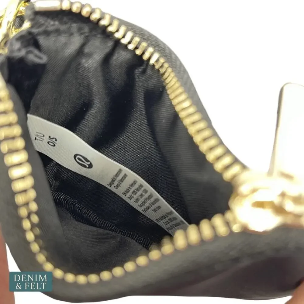NEW‎ Lululemon Dual Pouch Wristlet Metallic Wordmark Black Gold Keychain Wallet